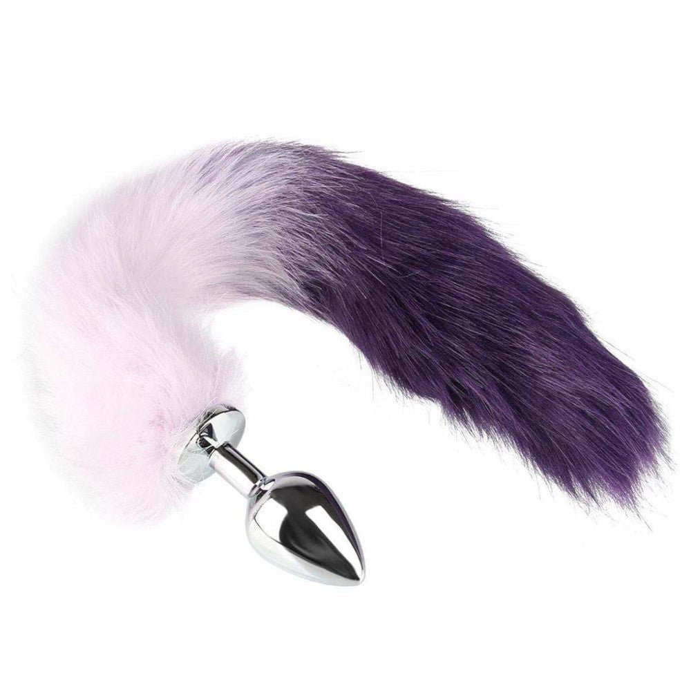 17" White with Purple Fox Tail Plug Stainless Steel - lovemesexTail Plug