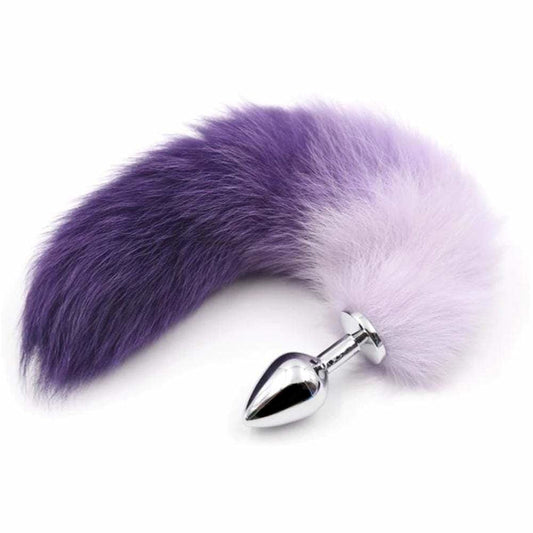 17" White with Purple Fox Tail Plug Stainless Steel - lovemesexTail Plug