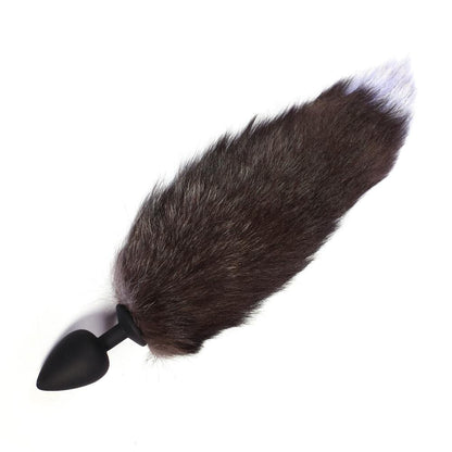 18" Black Fox Tail Silicone Plug - lovemesexTail Plug