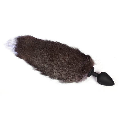 18" Black Fox Tail Silicone Plug - lovemesexTail Plug