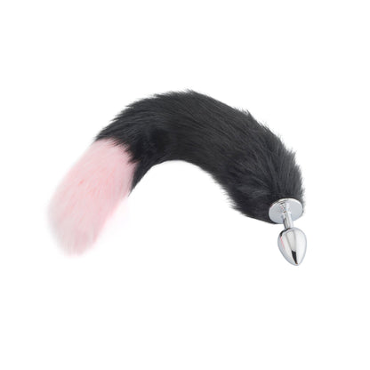 18" Black With Pink Fox Tail Plug - lovemesexTail Plug