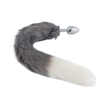 18" Grey with White Fox Tail Plug - lovemesexTail Plug