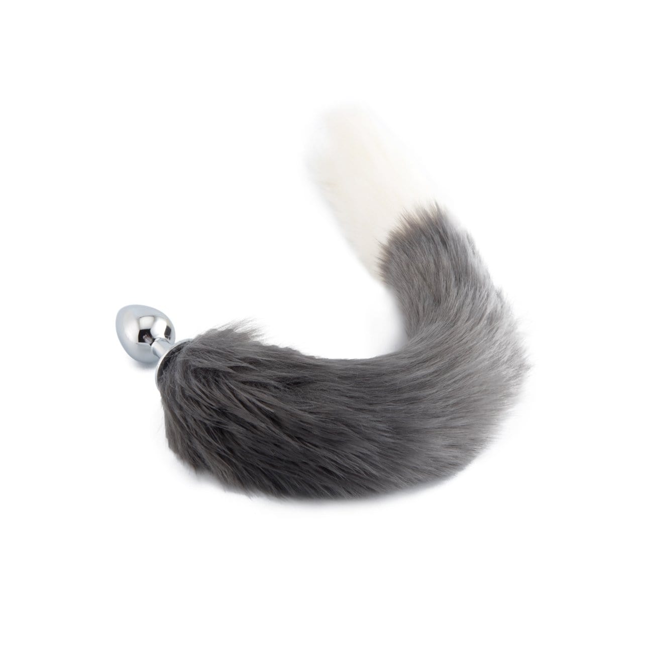 18" Grey with White Fox Tail Plug - lovemesexTail Plug