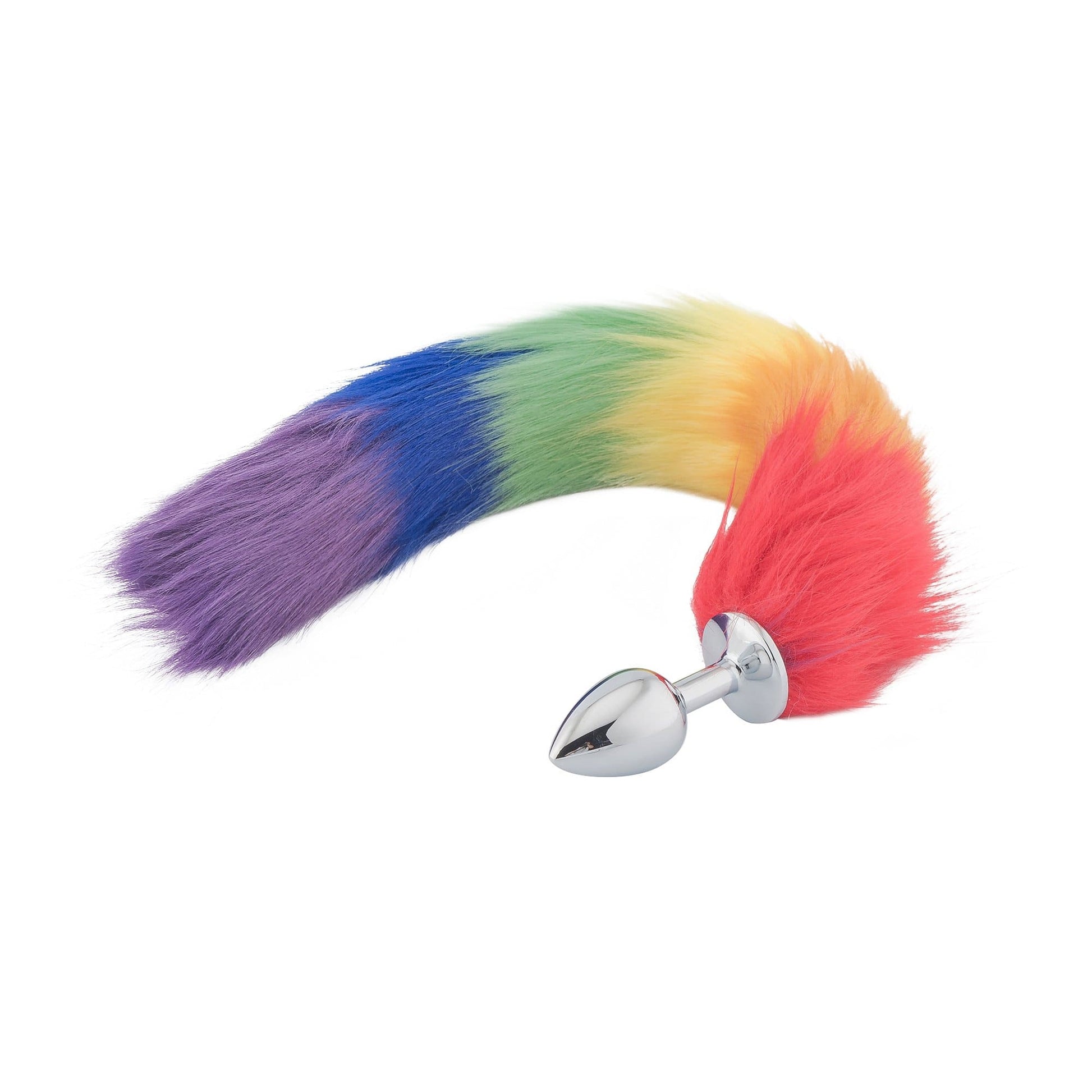 18" Rainbow Colored Fox Tail Metal Plug - lovemesexTail Plug