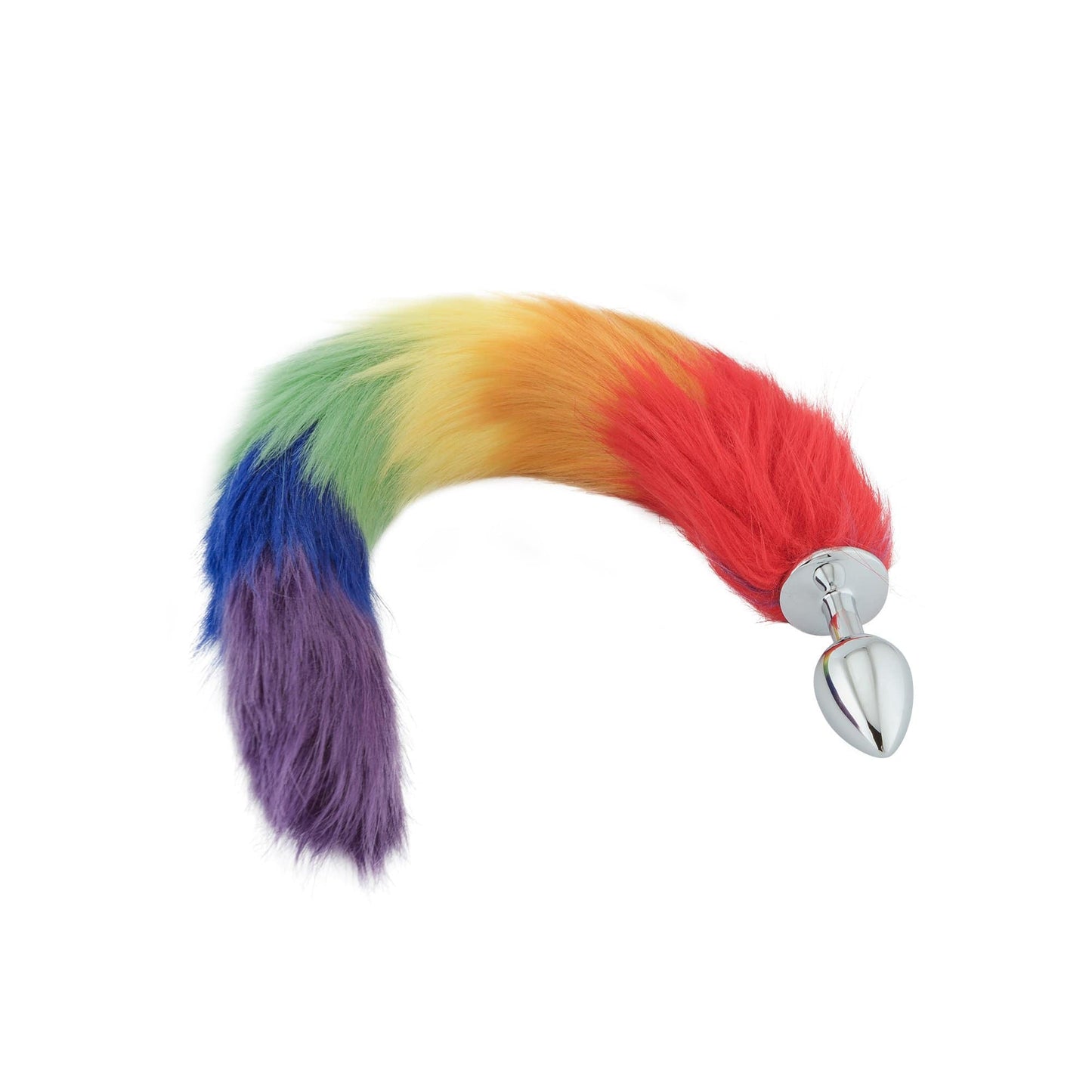 18" Rainbow Colored Fox Tail Metal Plug - lovemesexTail Plug