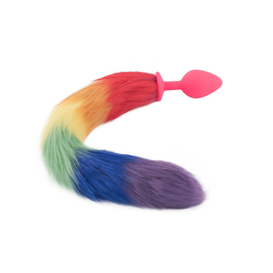 18" Rainbow Colored Fox Tail Silicone Plug - lovemesexTail Plug