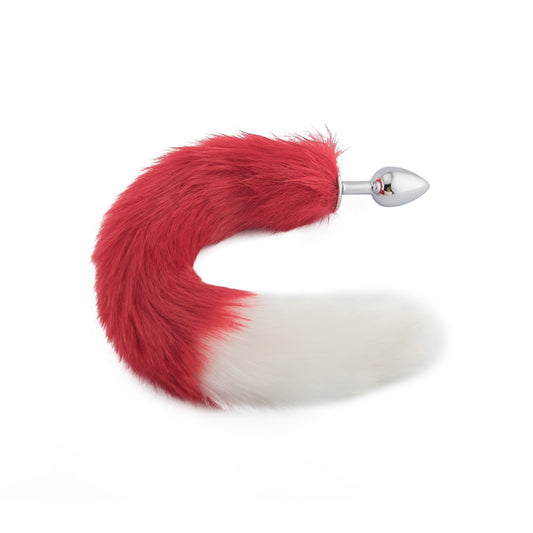 18" Red with White Fox Tail Plug - lovemesexTail Plug