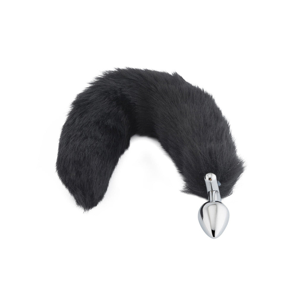 18" Shapeable Black Fox Tail Metal Plug - lovemesexTail Plug