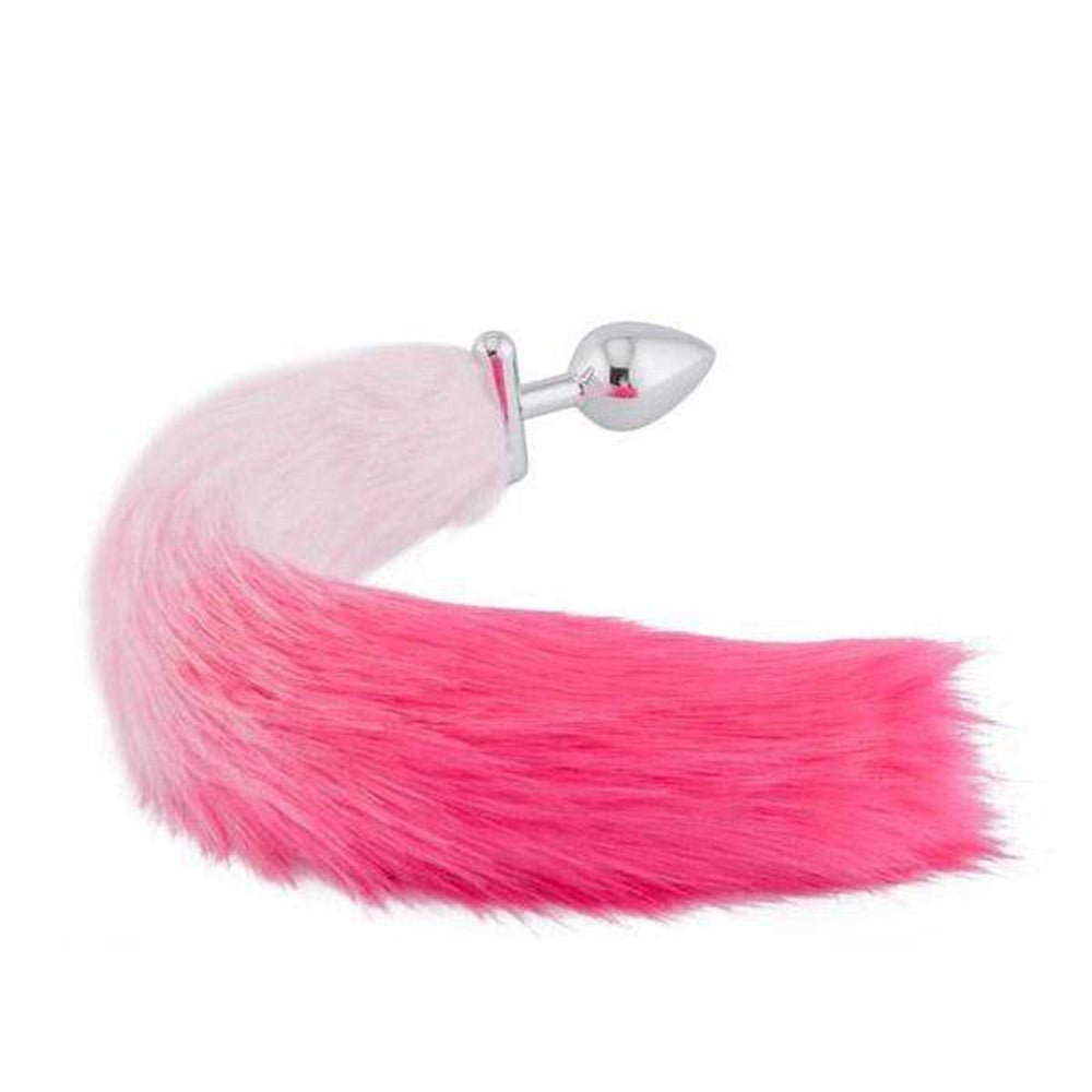 18" Shapeable White With Pink Fox Tail Plug - lovemesexTail Plug