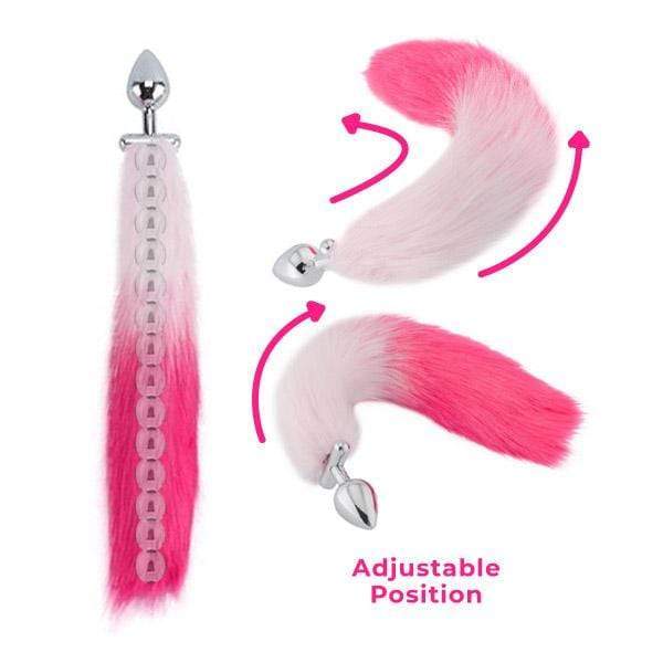 18" Shapeable White With Pink Fox Tail Plug - lovemesexTail Plug