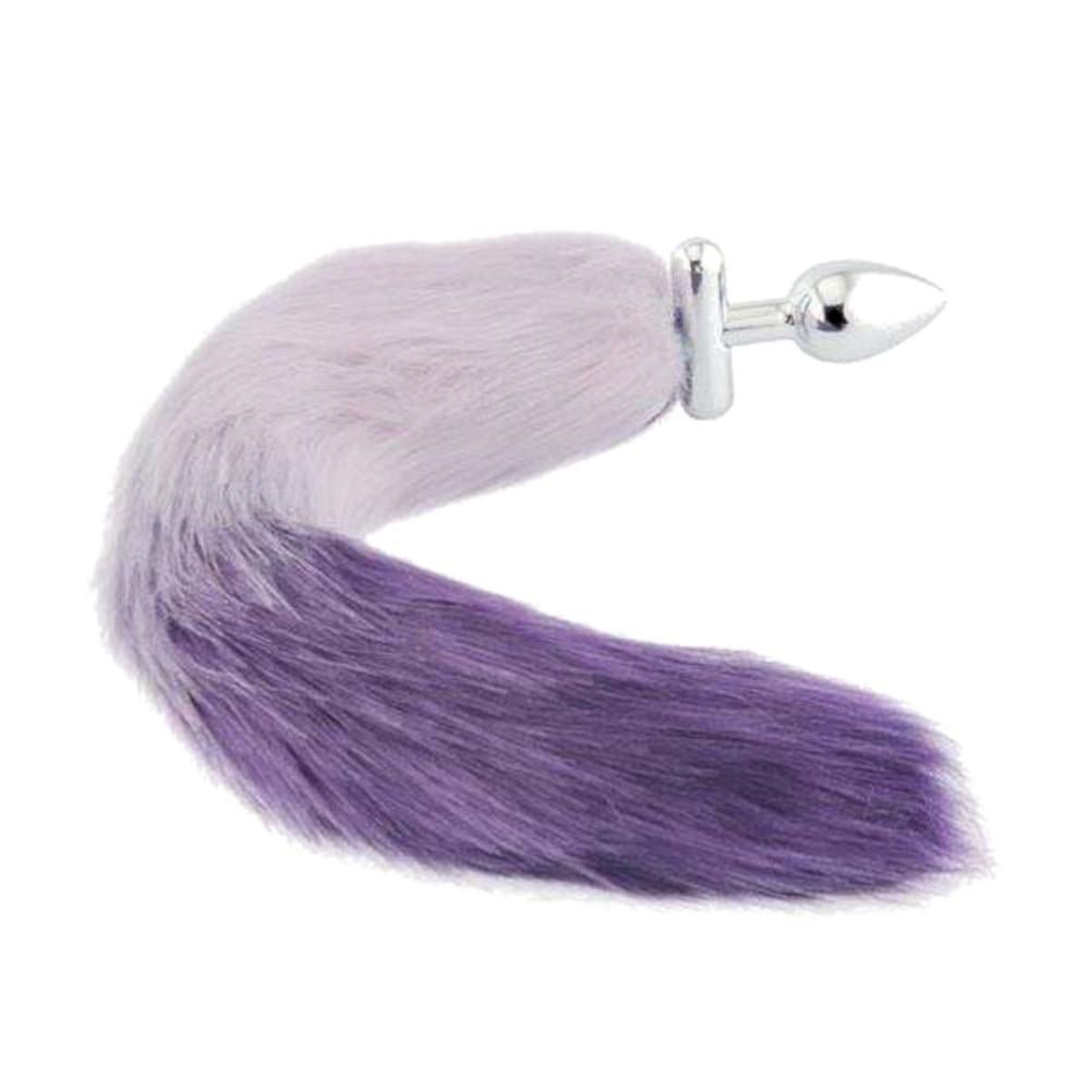 18" Shapeable White With Purple Fox Tail Metal Plug - lovemesexTail Plug
