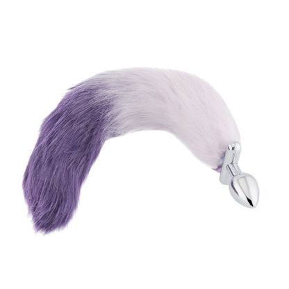 18" Shapeable White With Purple Fox Tail Metal Plug - lovemesexTail Plug