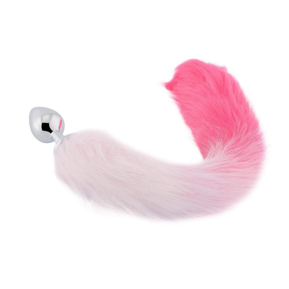 18" White With Pink Fox Tail Plug - lovemesexTail Plug