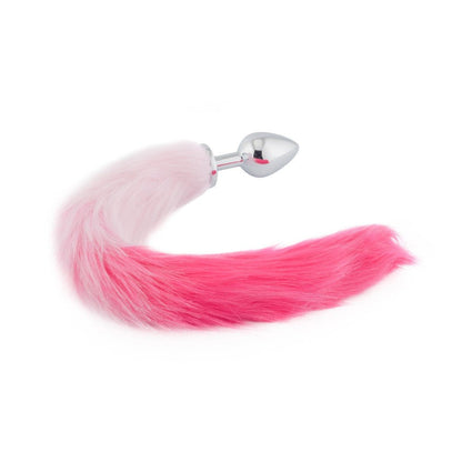 18" White With Pink Fox Tail Plug - lovemesexTail Plug
