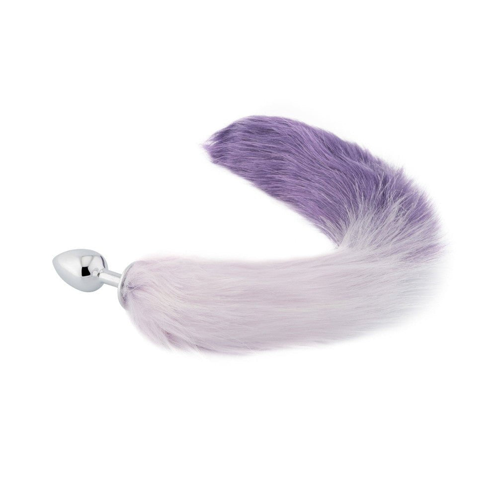 18" White With Purple Fox Tail Metal Plug - lovemesexTail Plug