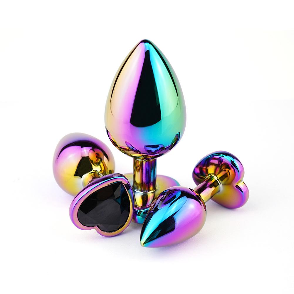 Small Jewelled Rainbow Heart Metal Butt Plug-lovemesex.myshopify.com