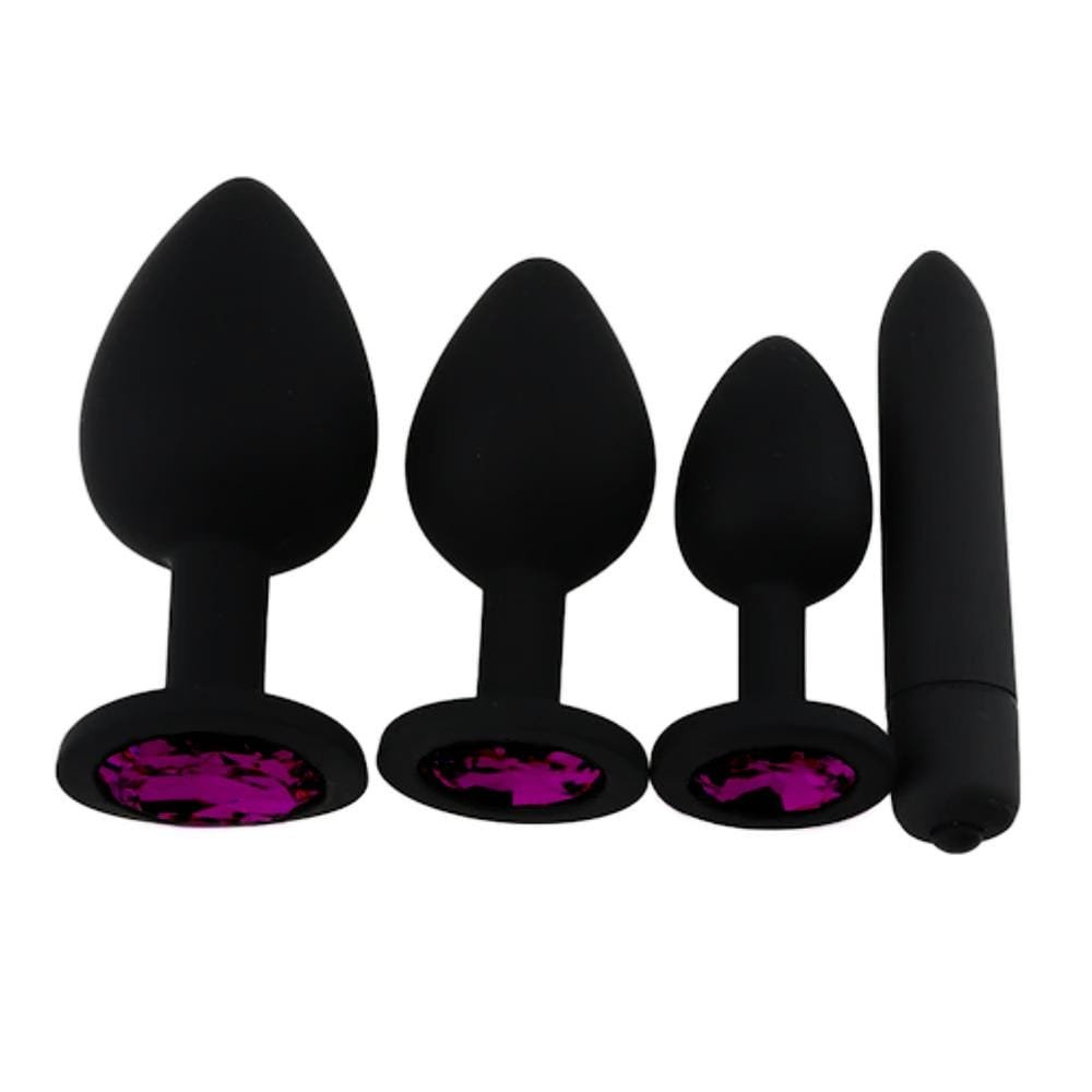 3 Sizes Purple Jeweled Black Silicone Plug - lovemesex