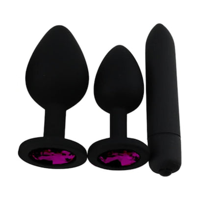 3 Sizes Purple Jeweled Black Silicone Plug - lovemesex