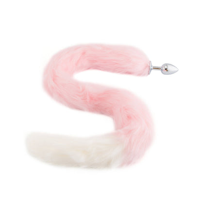 32" Pink With White Fox Tail Plug - lovemesexTail Plug
