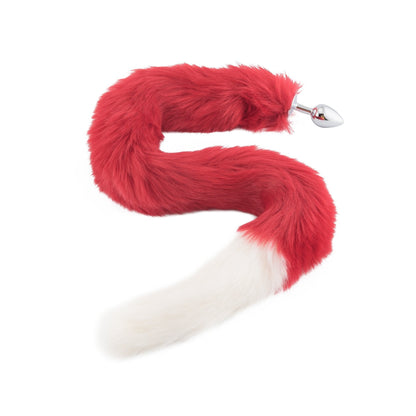 32" Red With White Fox Tail Plug - lovemesexTail Plug