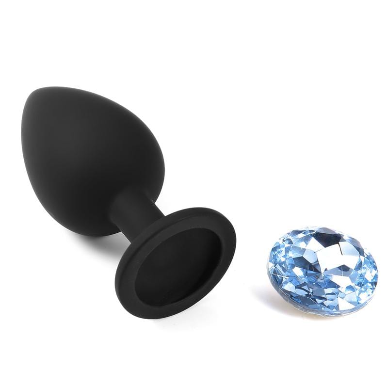 4 Piece Clear Jeweled Black Silicone Princess Plug - lovemesex
