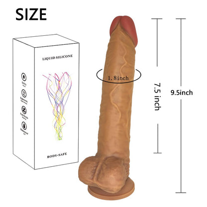 Ultra Liquid Silicone Realistic Suction Cup Dildo with Balls 9.5 Inch-lovemesex.myshopify.com