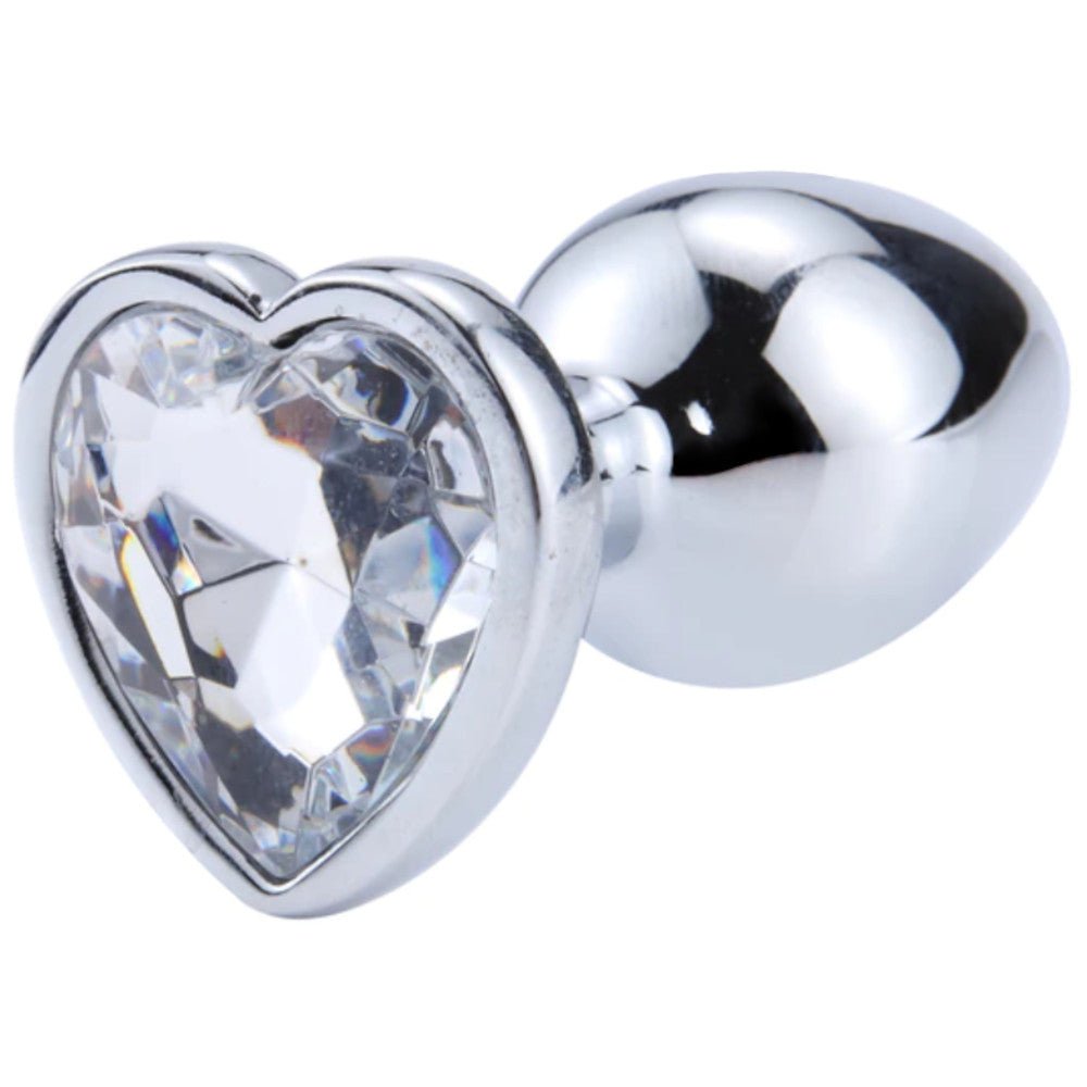 7 Colors Jeweled 3" Chrome-Plated Heart-Shaped Steel Plug - lovemesex