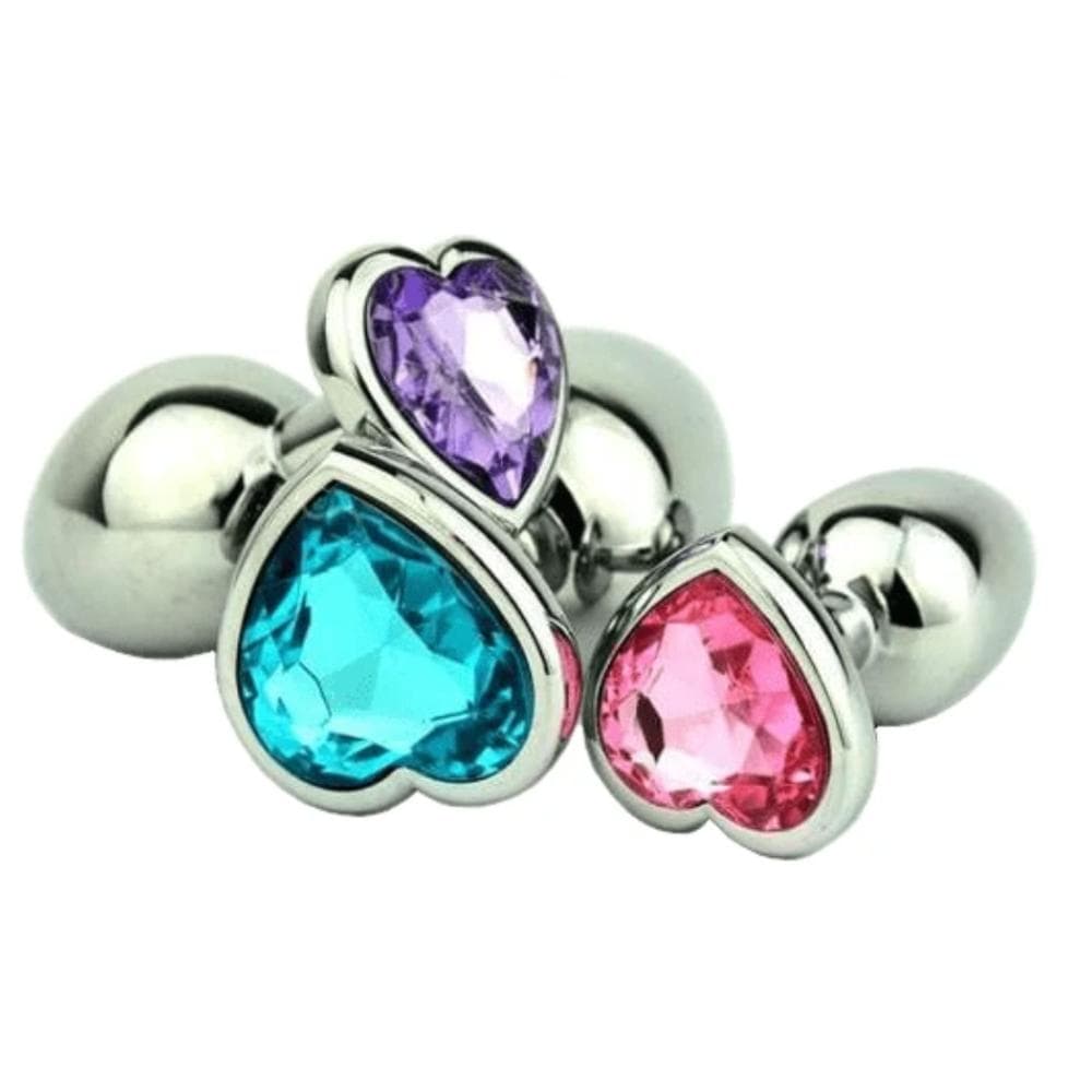 7 Colors Jeweled 3" Heart-shaped Metal Plug - lovemesex
