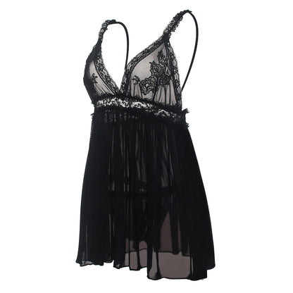 Sexy Erotic Hanging Neck Bow Temptation Cute Deep V Mesh Lace Dress with Tanga 7141-lovemesex.myshopify.com