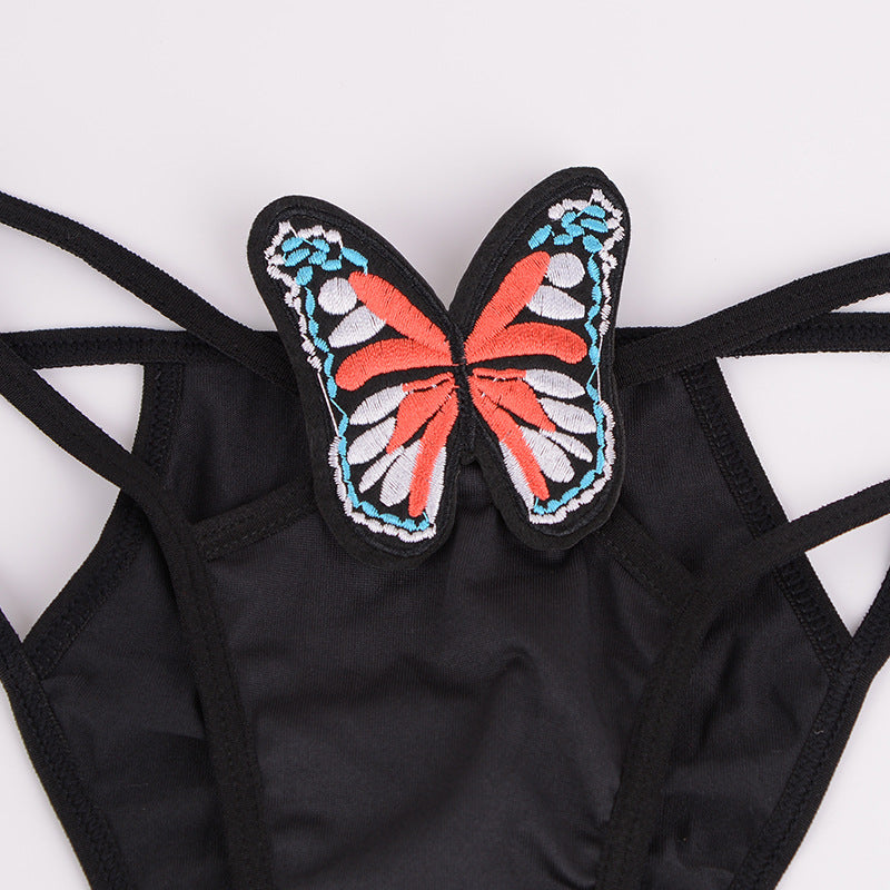 Sexy Lingerie Hollow Butterfly Straps Exposed Breast Three-point Suit 2052-lovemesex.myshopify.com