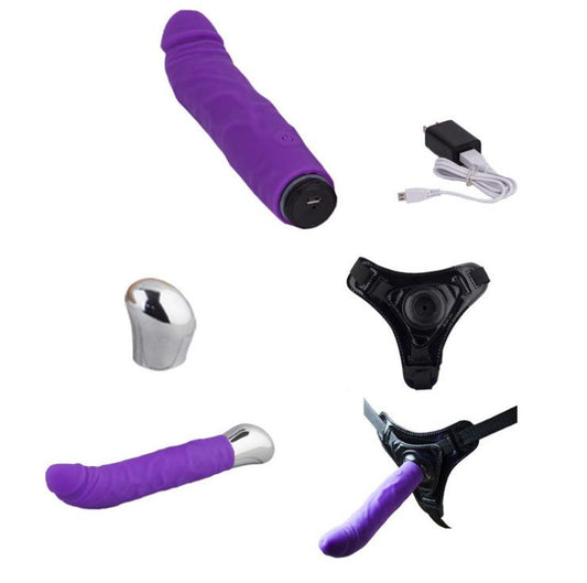 Strap-On Harness Kit with Vibration Silicone Dildos ( Random Color)-lovemesex.myshopify.com