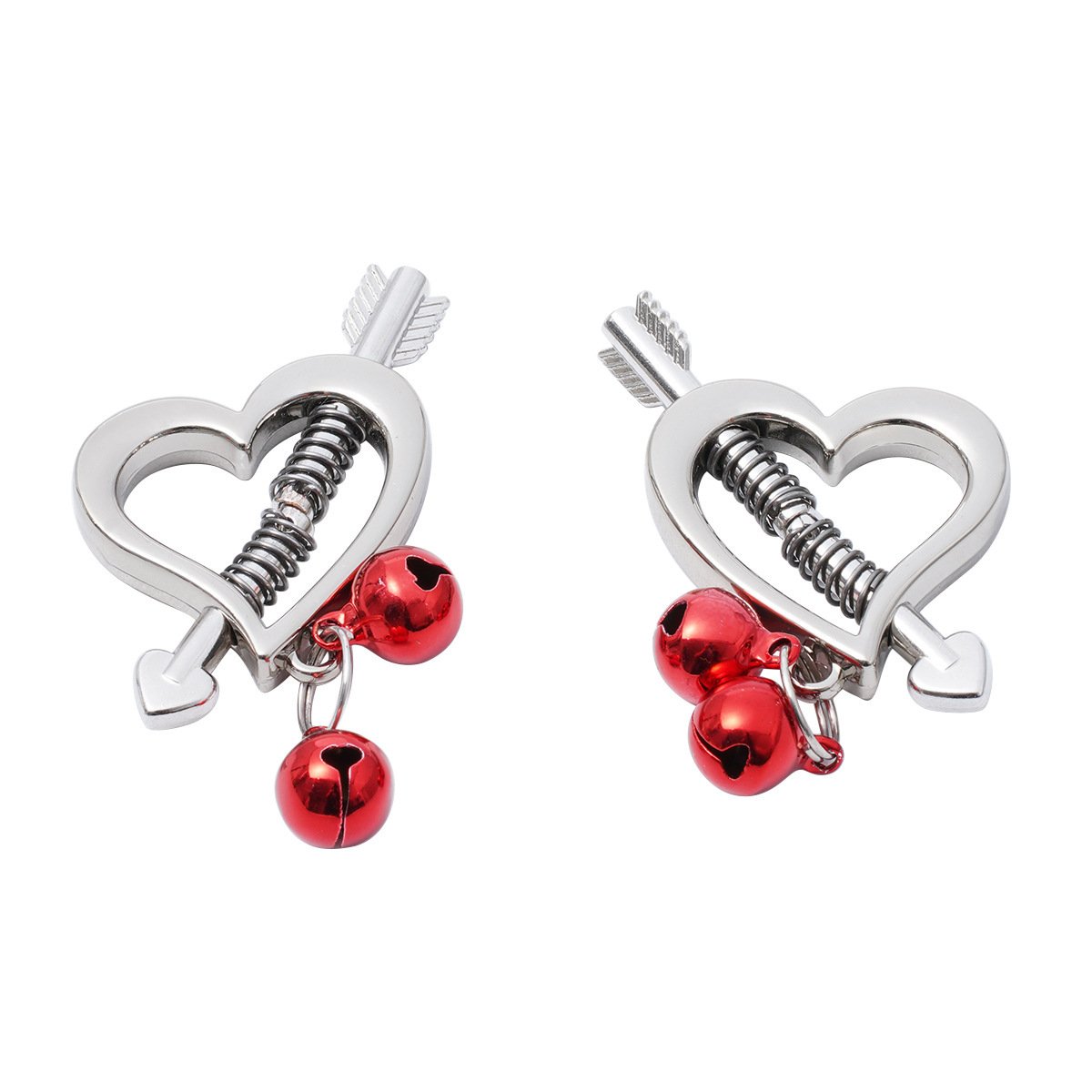 Silver Color Nipple Clamps Heart with Bell-lovemesex.myshopify.com