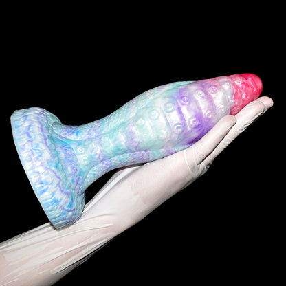Snake Scale Thick Dildo With Sucker Flexible Cyan Octopus Tentacles Texture