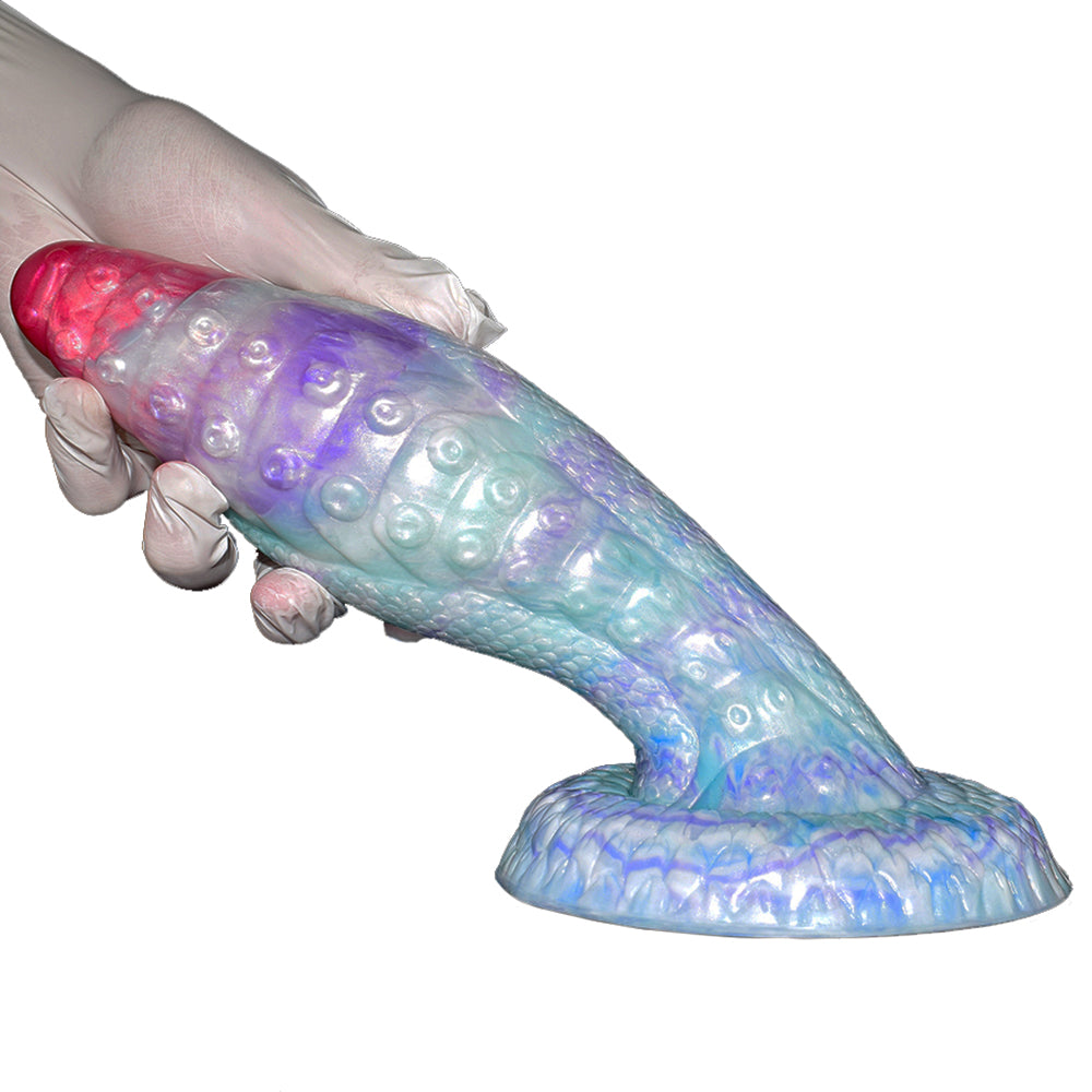 Snake Scale Thick Dildo With Sucker Flexible Cyan Octopus Tentacles Texture