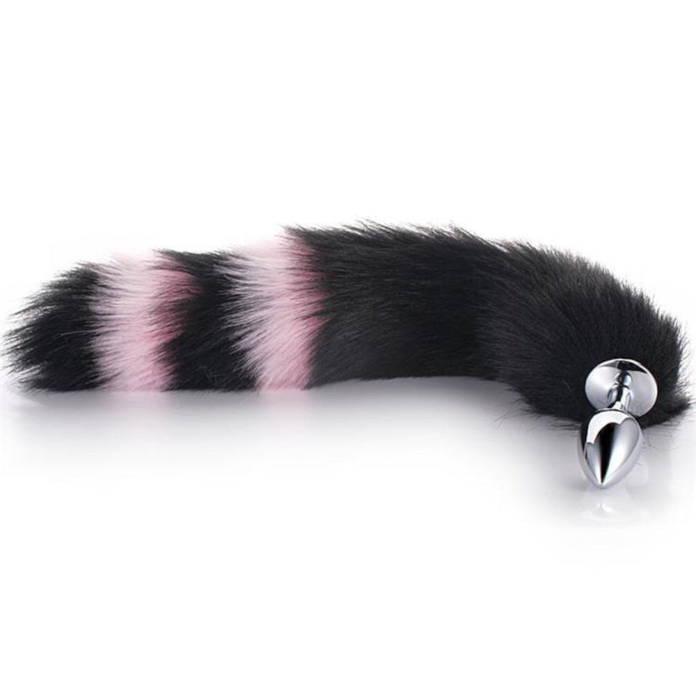 Black with Pink Cat Tail 2 sizes Stainless Steel Plug - lovemesexTail Plug