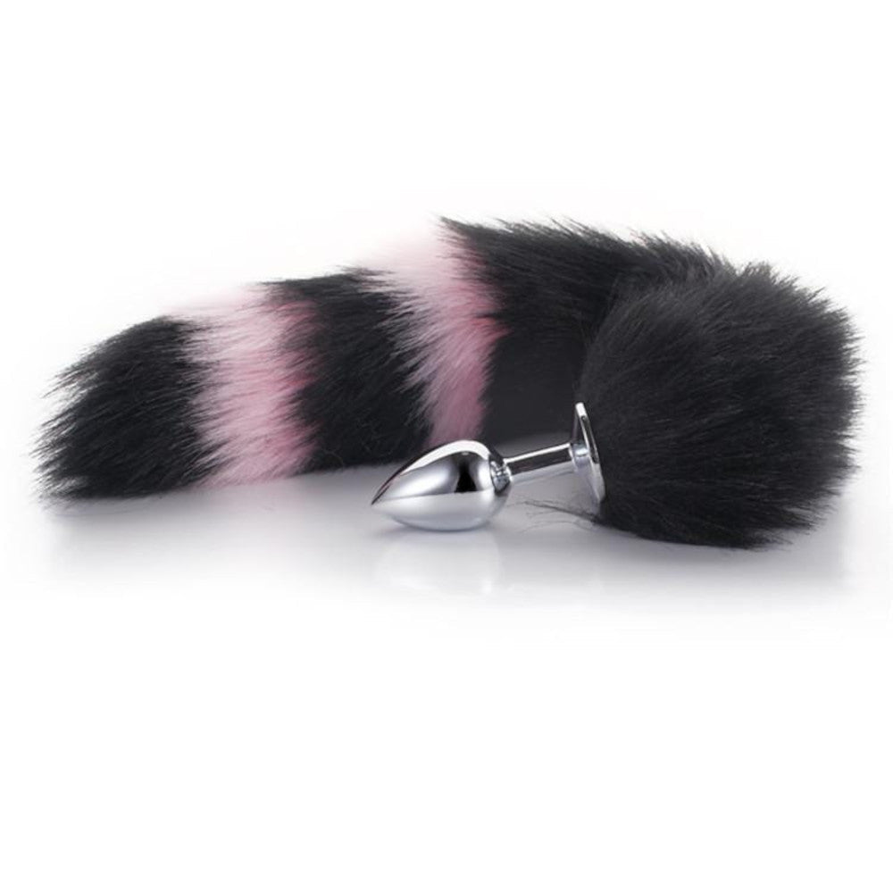 Black with Pink Cat Tail 2 sizes Stainless Steel Plug - lovemesexTail Plug