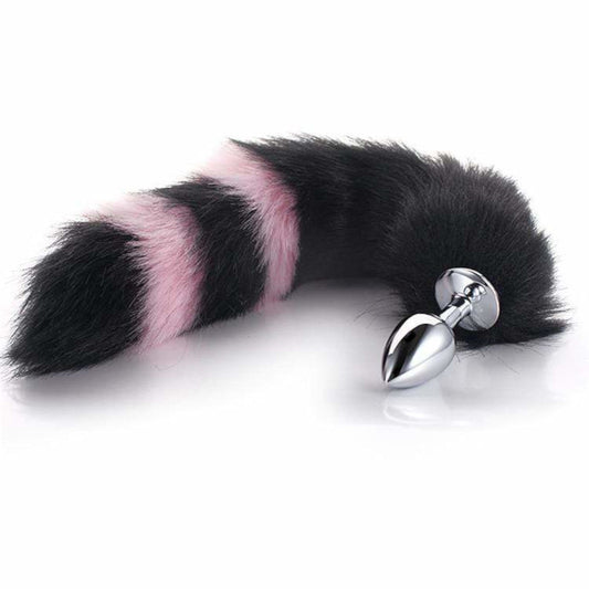 Black with Pink Cat Tail 2 sizes Stainless Steel Plug - lovemesexTail Plug