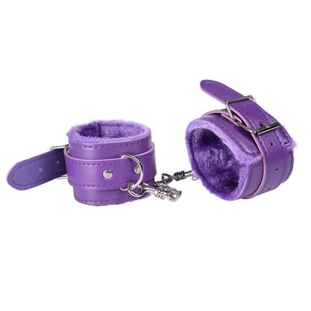 Sexy Adjustable PU Leather Plush Handcuffs Kinky Toy