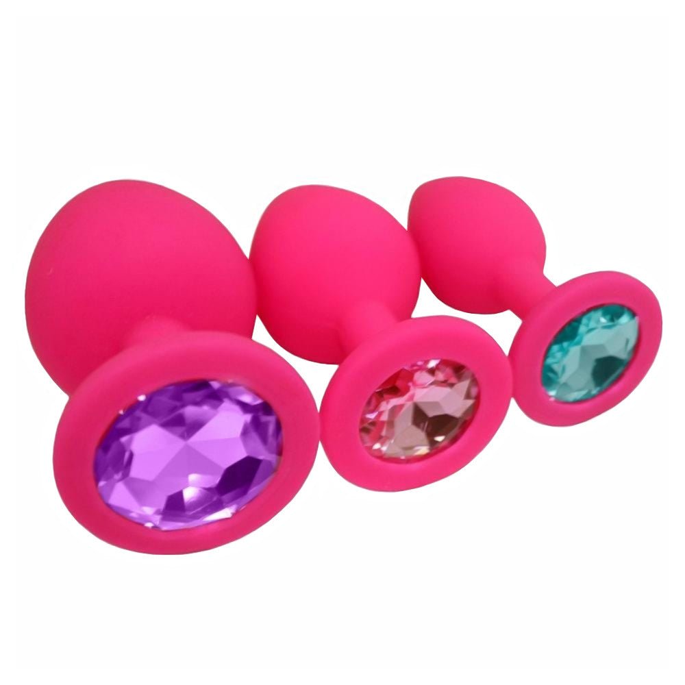 Colorful Jeweled Silicone Princess Plugs, Set of 3 - lovemesex