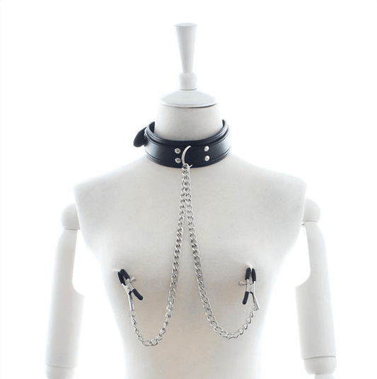 Faux Leather Collar with Clamps - lovemesexBondage Wear & Fetish Clothing