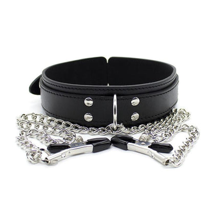 Faux Leather Collar with Clamps - lovemesexBondage Wear & Fetish Clothing