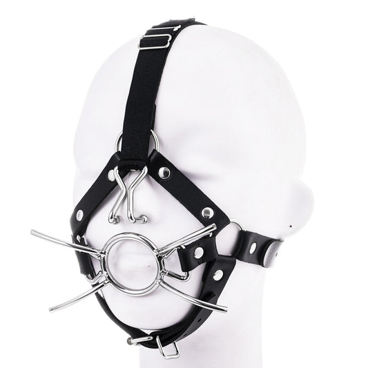 Faux Leather Harness-shaped Metal Flail Hanging Nose Hook Mouth Gag - lovemesexBlindfolds, Masks and Gags