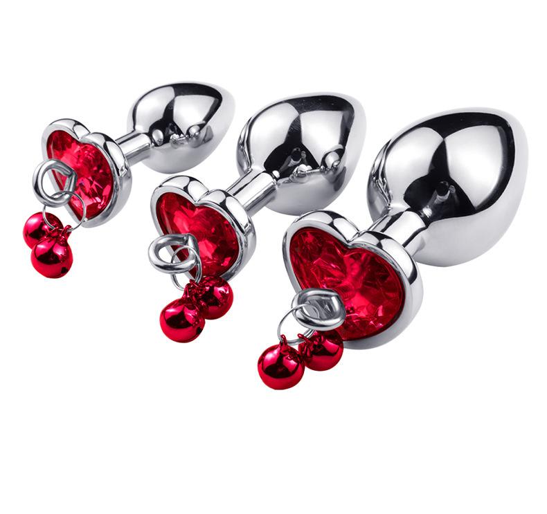 Jewelled Heart Metal Butt Plug With Chain Bell - lovemesexButt Plugs