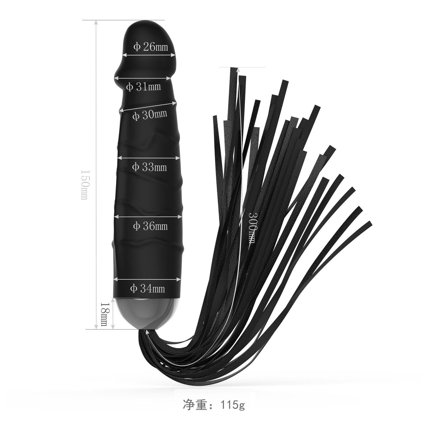 Lovemesex Double-ended Leather Flogger Whip with Dildo Handle - lovemesexSpankers and Ticklers