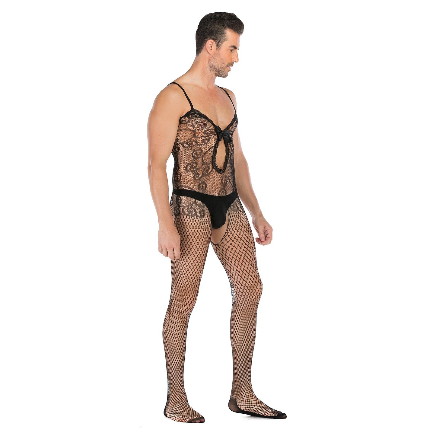 Men's Half-sleeve Open-file Appeal High-elasticity Jacquard Jumpsuit - lovemesexRainbowme Body Stocking