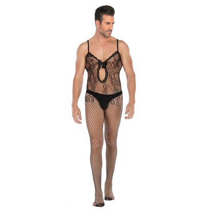 Men's Half-sleeve Open-file Appeal High-elasticity Jacquard Jumpsuit - lovemesexRainbowme Body Stocking