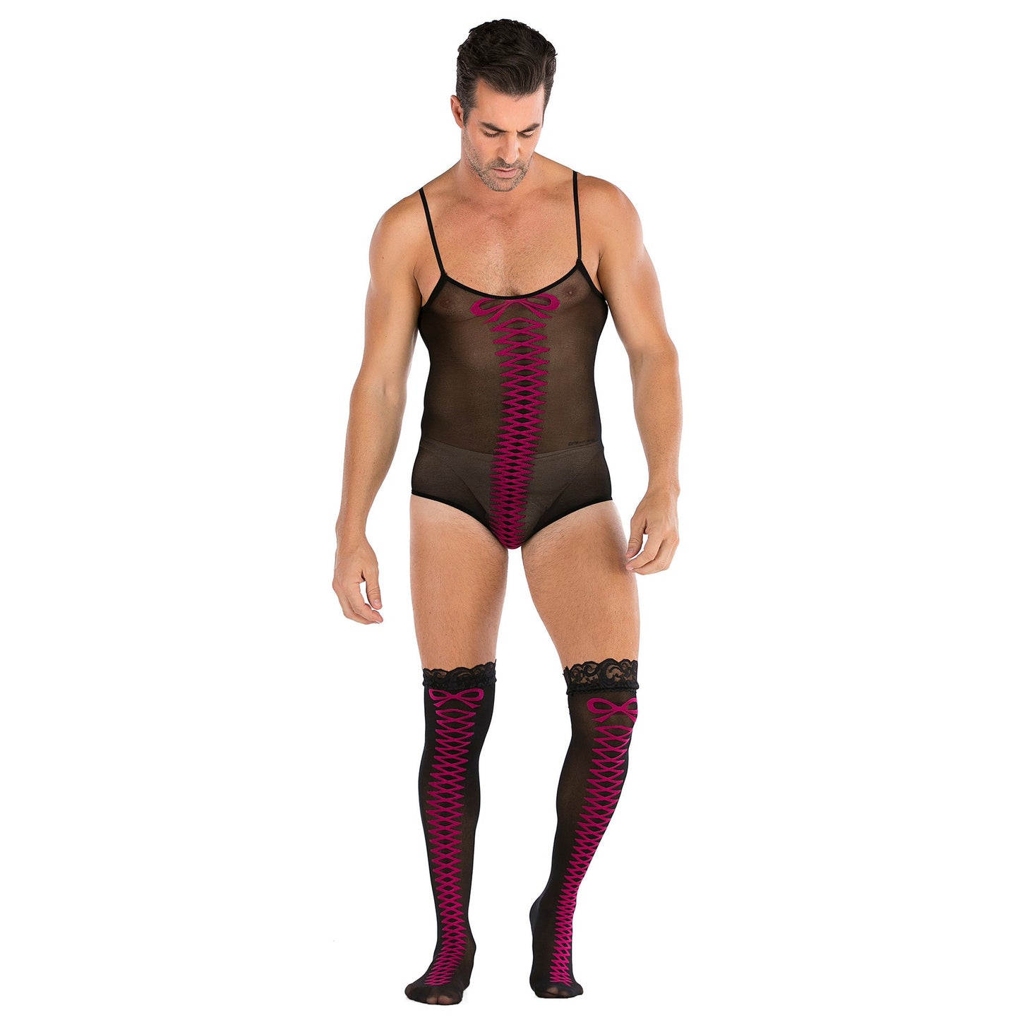 Men's Jacquard One-piece Underwear Mesh Socks Set - lovemesexRainbowme Body Stocking