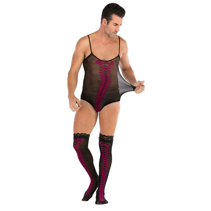 Men's Jacquard One-piece Underwear Mesh Socks Set - lovemesexRainbowme Body Stocking