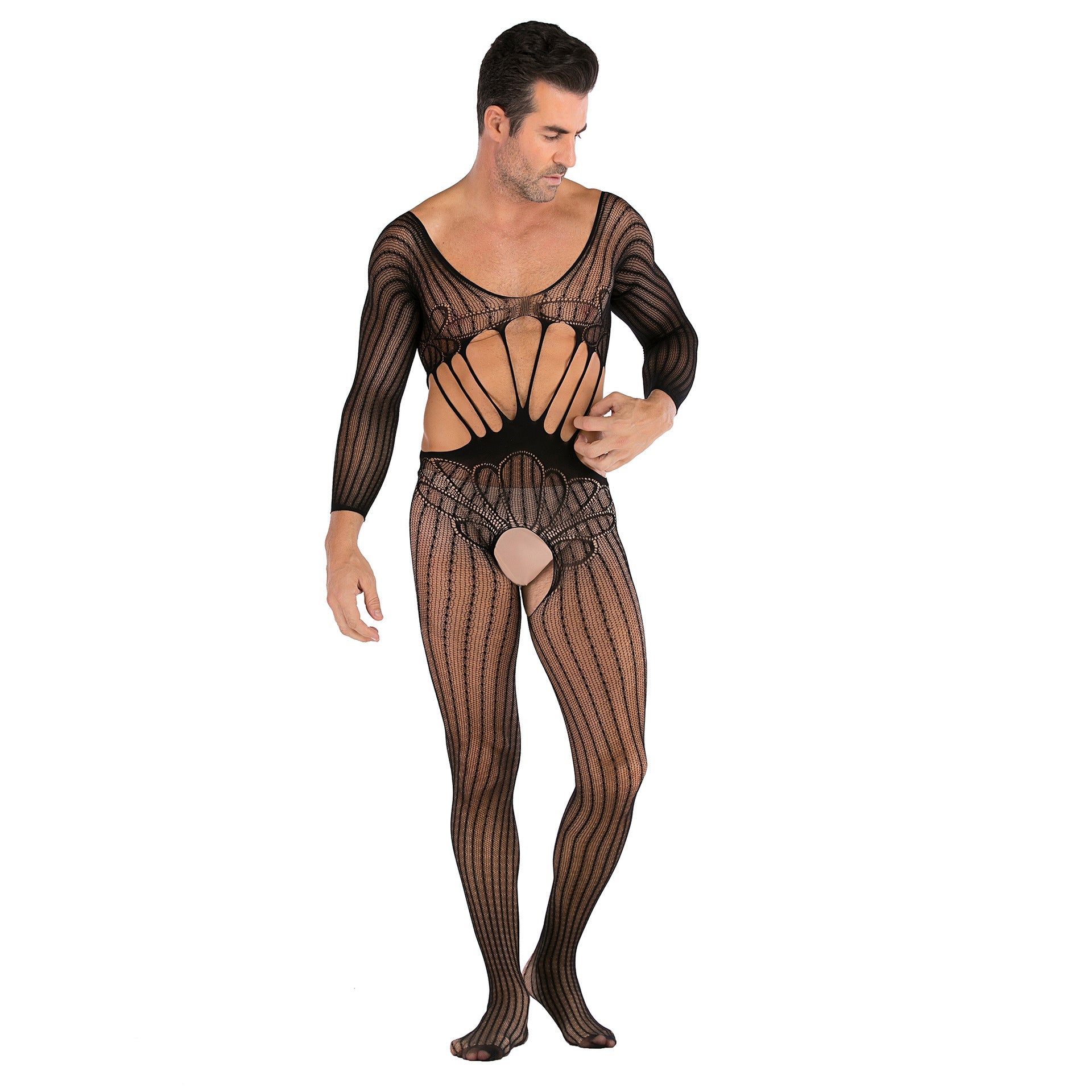 Men's Long Sleeve Mesh Jumpsuit - lovemesexRainbowme Body Stocking