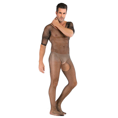 Men's Long Sleeved One-piece Shiny with Diamond - lovemesexRainbowme Body Stocking